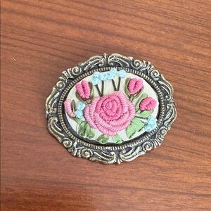 Vintage Floral Embroidered Brooch